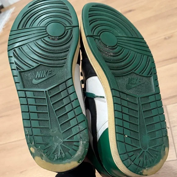 Air Jordan Black, Green and White High-Top Sneakers with Green Laces - Picture 8 of 15